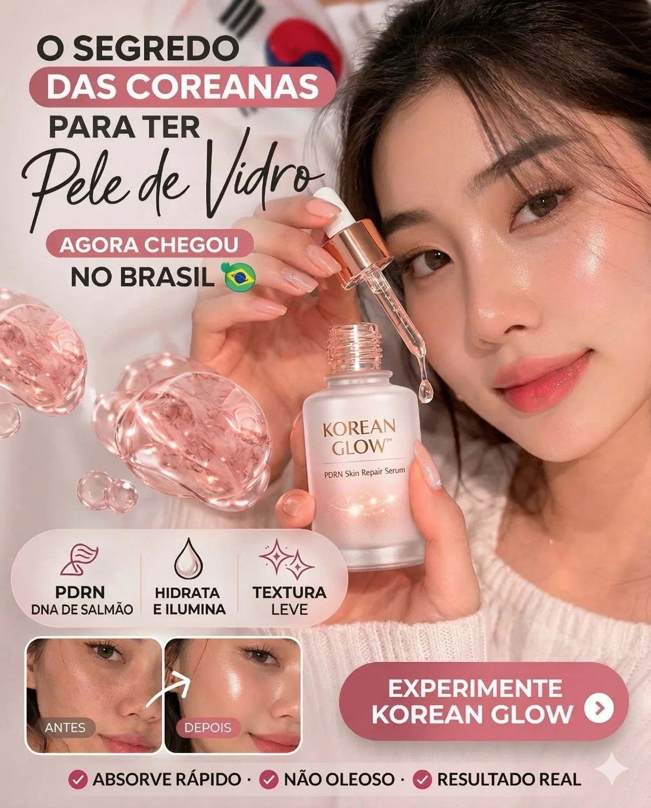 Mulher com pele perfeita estilo Glass Skin