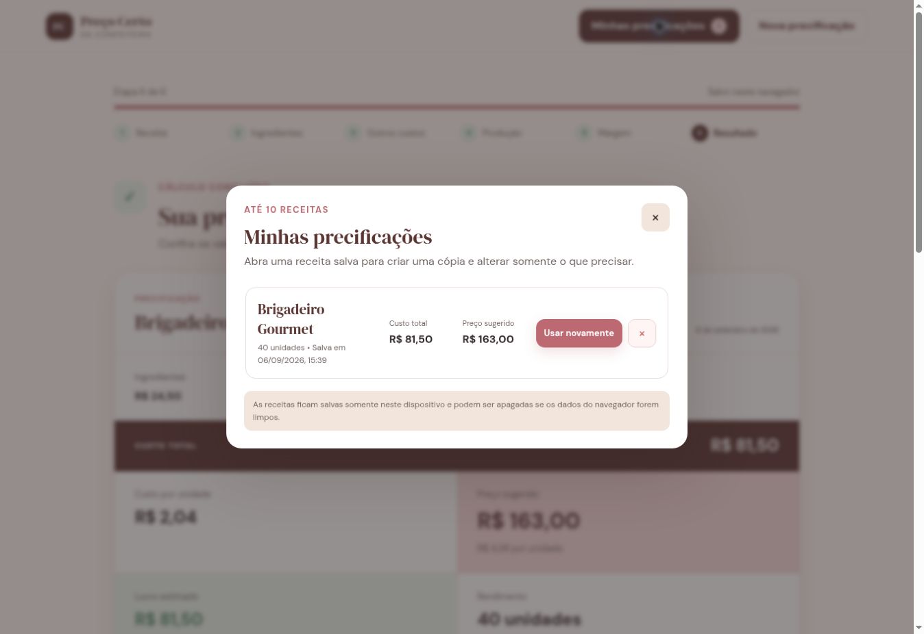Meus C&aacute;lculos Salvos