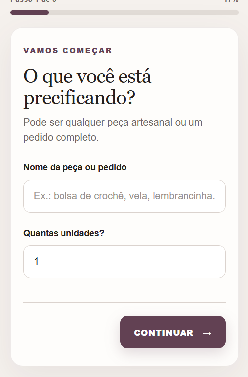 Resultado da calculadora Preço Certo Artesã no celular
