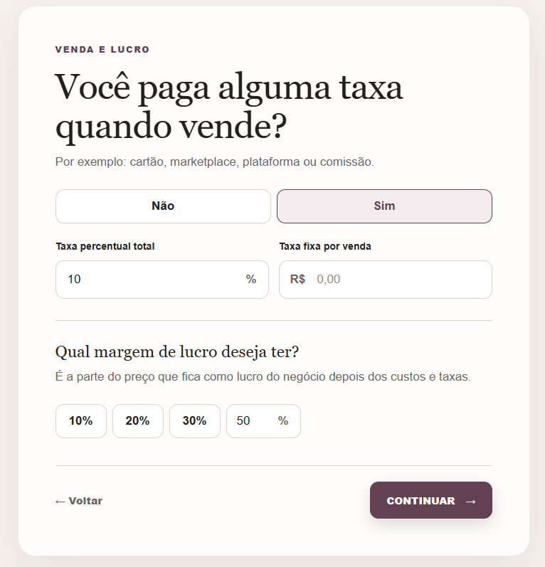 Campo de margem na calculadora