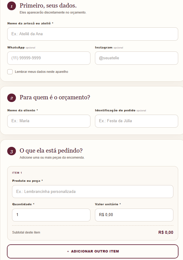 Passo 1: Preenchimento de dados