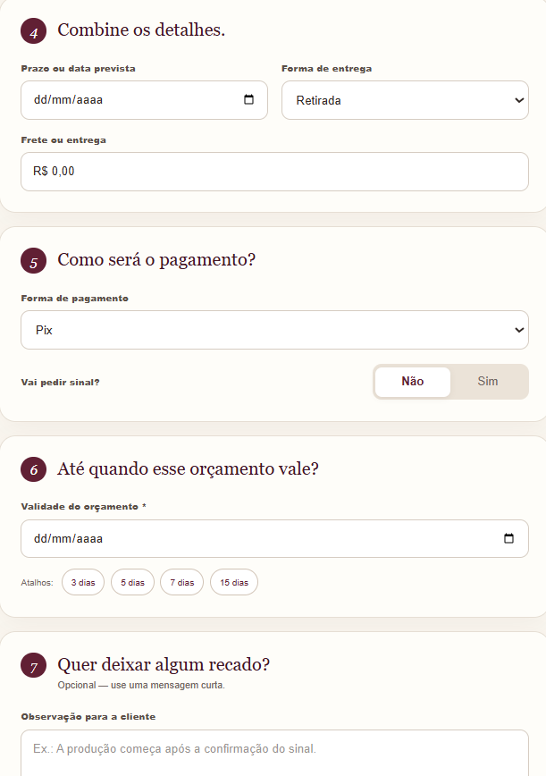 Passo 2: Detalhes da encomenda