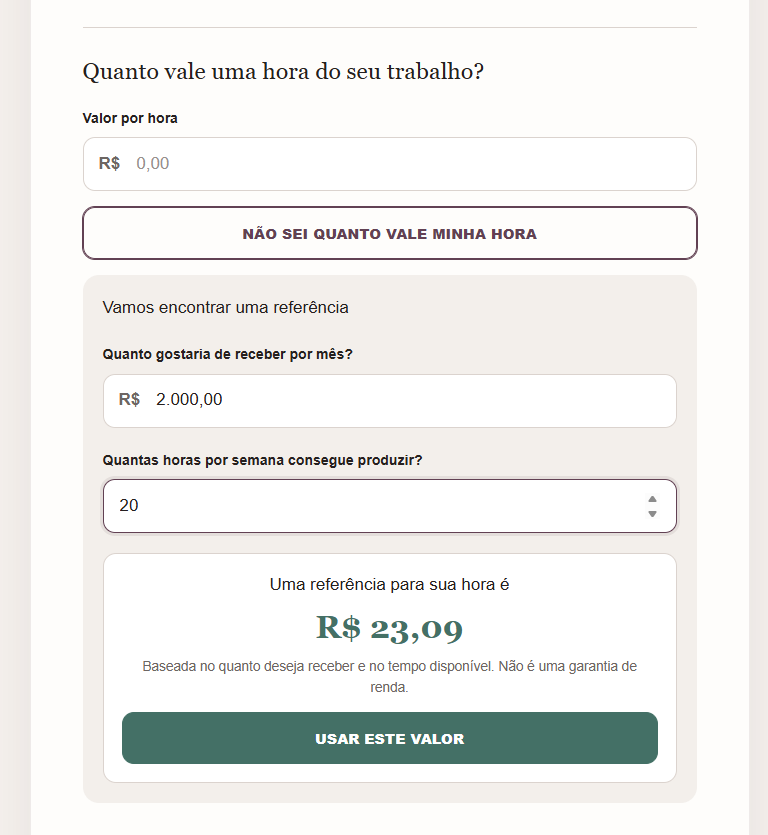 Ajuda para definir o valor da hora de trabalho